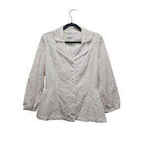 LAL Live a Little White 100% Cotton Eyelet Peplum Jacket Blazer Medium